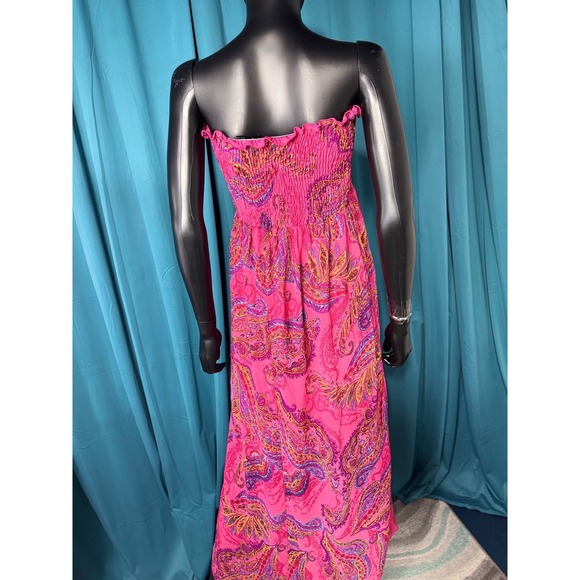 Snap Pink Paisley Strapless Dress High Low Hem Maxi Dress Summer Beach Cover LUp - Picture 3 of 10